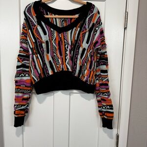 Forever 21 Black and Orange V-Neck Sweater
